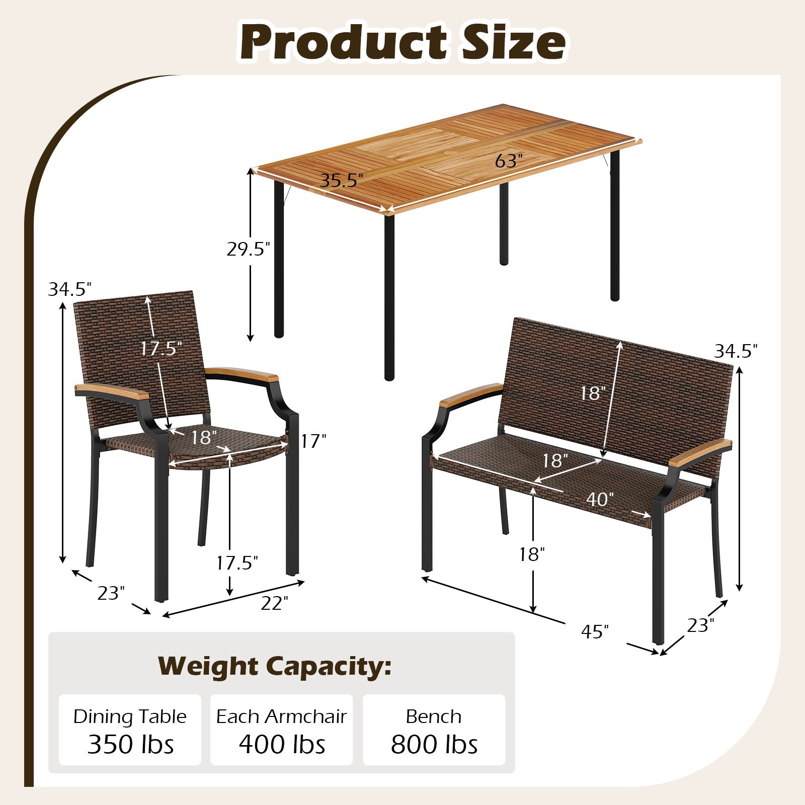 6 Pieces Outdoor Dining Set with Umbrella Hole Patio Dining Sets at Gallery Canada