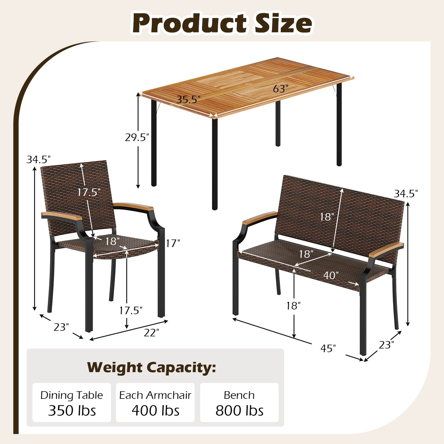 6 Pieces Outdoor Dining Set with Umbrella Hole Patio Dining Sets at Gallery Canada