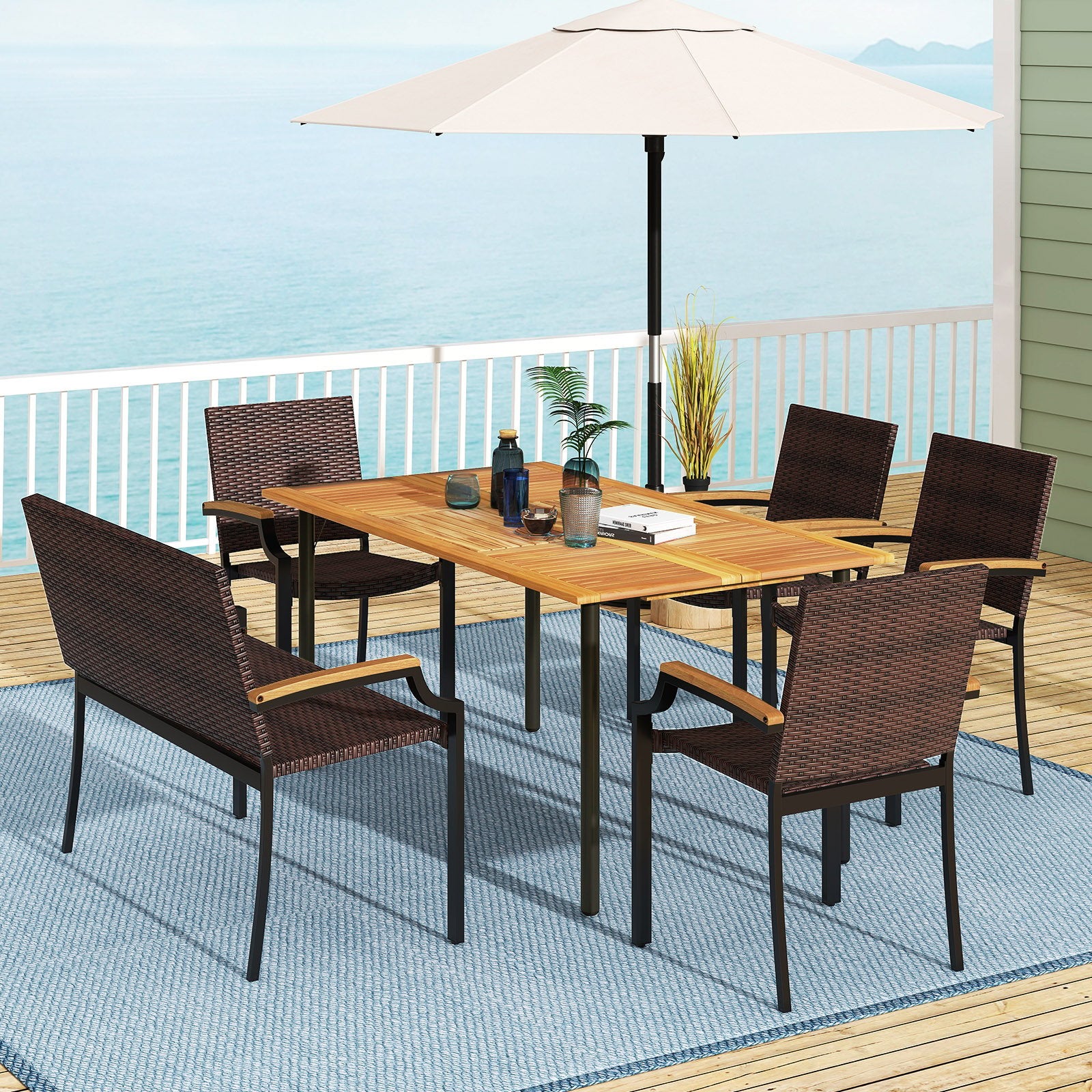 6 Pieces Outdoor Dining Set with Umbrella Hole Patio Dining Sets at Gallery Canada
