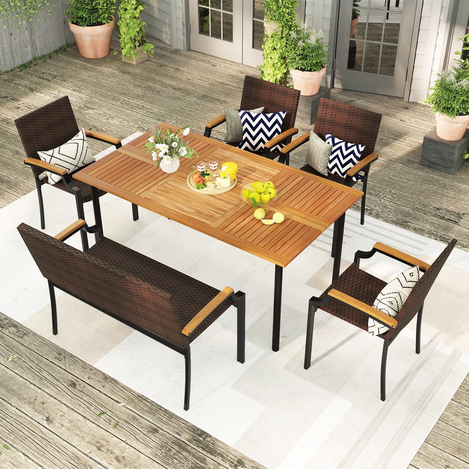 6 Pieces Outdoor Dining Set with Umbrella Hole Patio Dining Sets at Gallery Canada