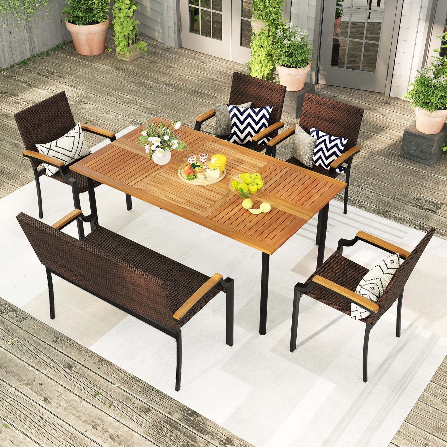 6 Pieces Outdoor Dining Set with Umbrella Hole Patio Dining Sets at Gallery Canada