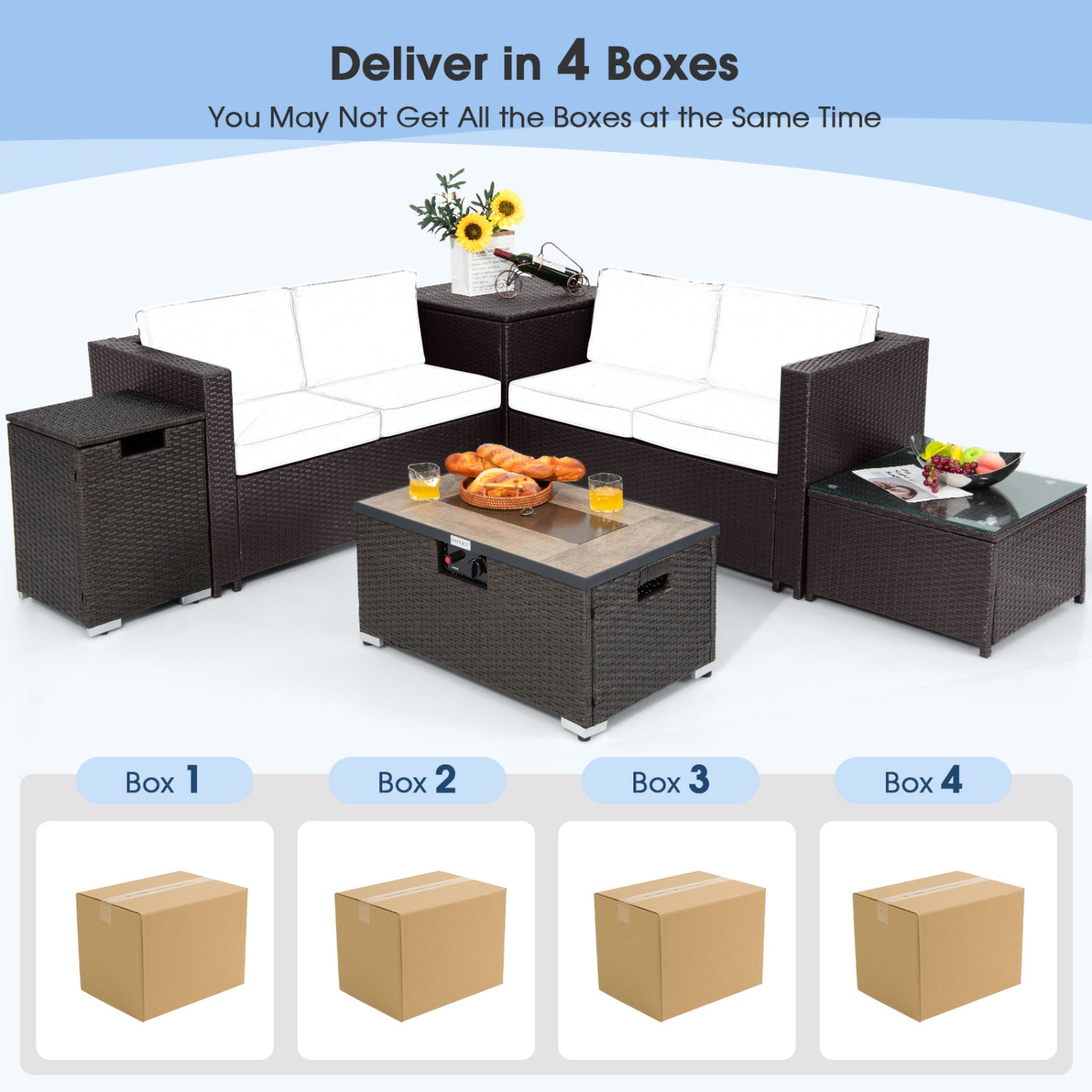 6 Piece Outdoor Wicker Furniture Set, 32 Inch Propane Fire Pit Table, Red Patio Conversation Sets at Gallery Canada