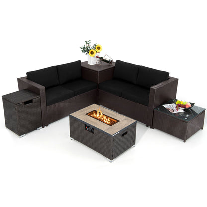 6-Piece Outdoor Wicker Set with 32" Propane Fire Pit, Black Patio Conversation Sets Black at Gallery Canada