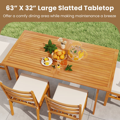 6 Pieces Patio Acacia Wood Dining Set with Bench Rectangular Table and Chairs Patio Dining Sets at Gallery Canada