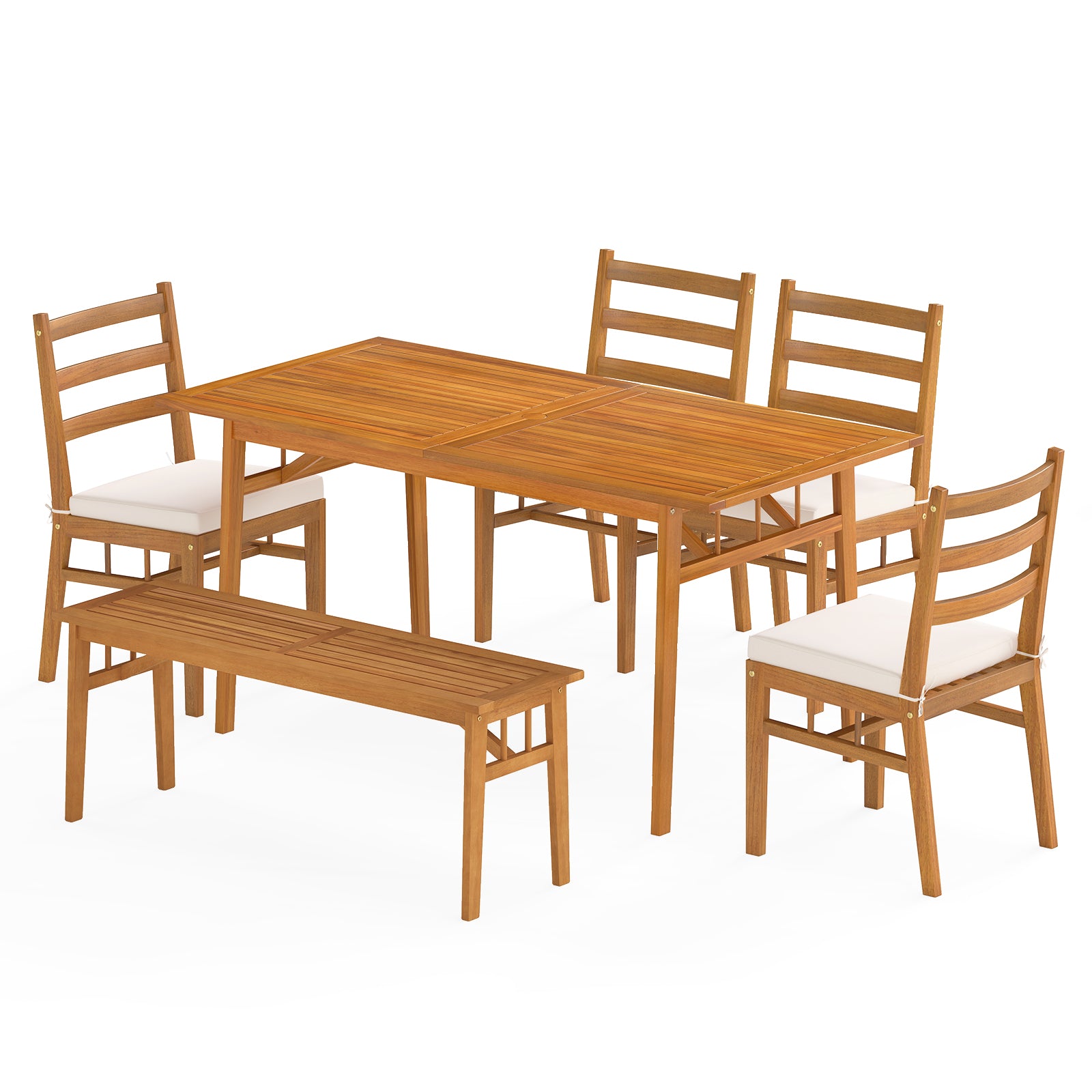 6 Pieces Patio Acacia Wood Dining Set with Bench Rectangular Table and Chairs Patio Dining Sets Options at Gallery Canada