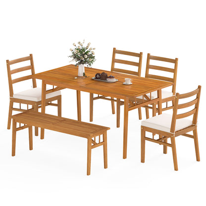 6 Pieces Patio Acacia Wood Dining Set with Bench Rectangular Table and Chairs Patio Dining Sets at Gallery Canada