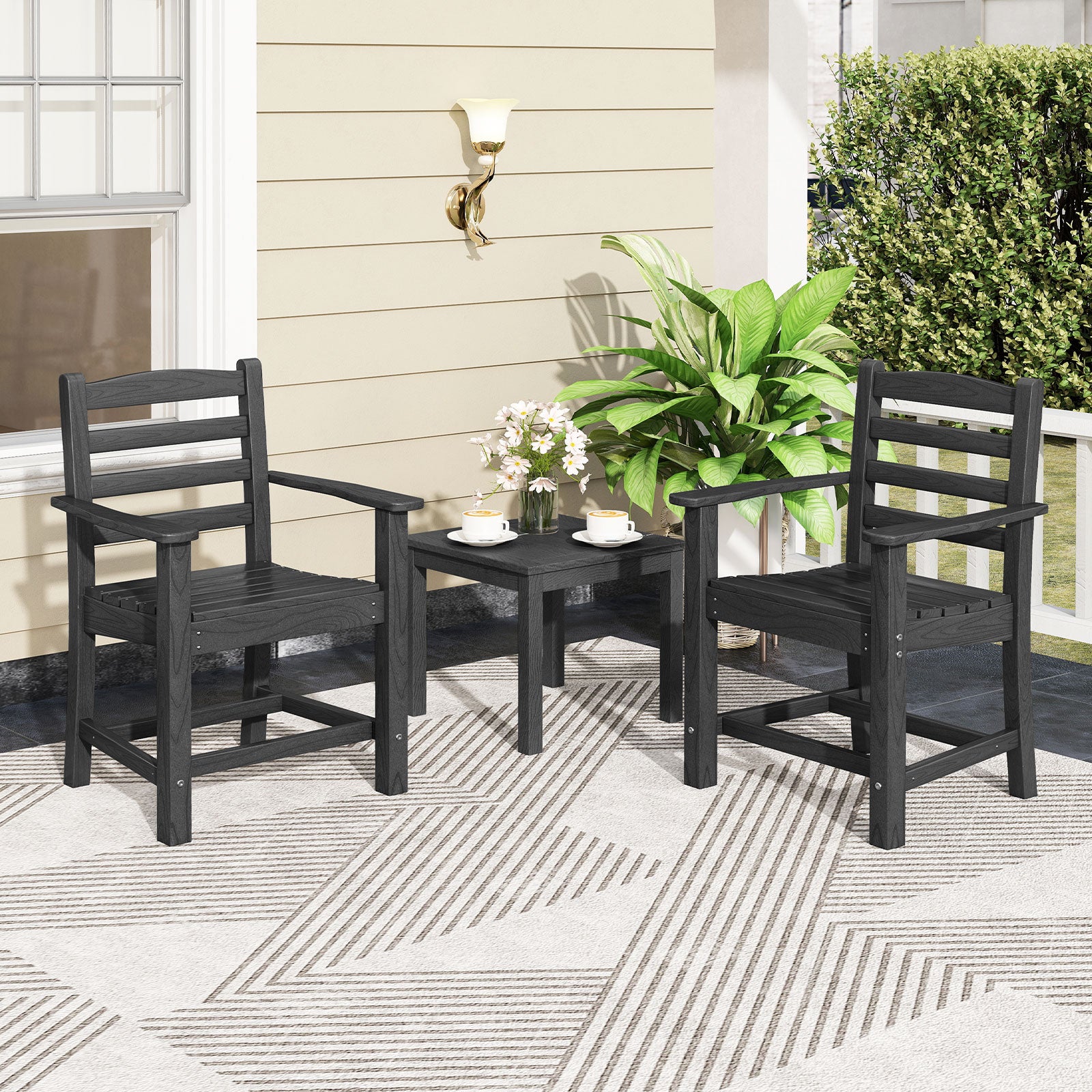 6 Pieces Patio Dining Bench Set Outdoor HDPE Weather Resistant Table and Chairs Set, Black Patio Dining Sets at Gallery Canada