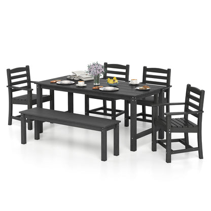 6 Pieces Patio Dining Bench Set Outdoor HDPE Weather Resistant Table and Chairs Set, Black Patio Dining Sets Black at Gallery Canada