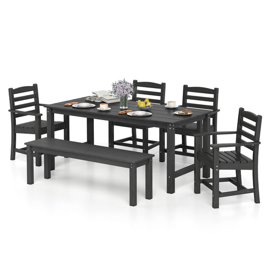 6 Pieces Patio Dining Bench Set Outdoor HDPE Weather Resistant Table and Chairs Set, Black Patio Dining Sets Black at Gallery Canada