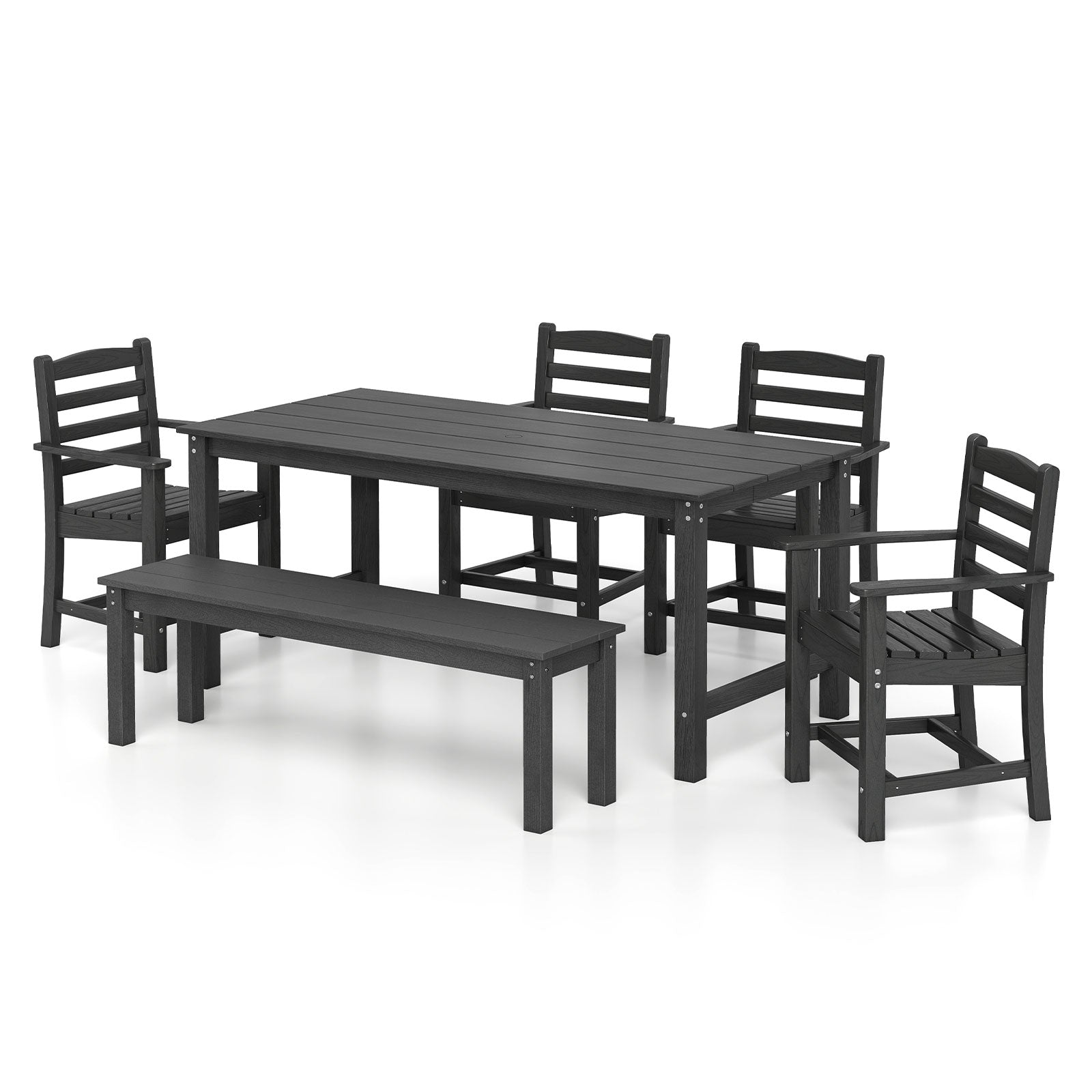 6 Pieces Patio Dining Bench Set Outdoor HDPE Weather Resistant Table and Chairs Set, Black Patio Dining Sets at Gallery Canada