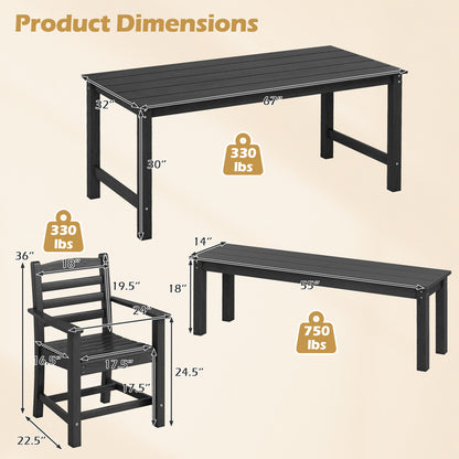 6 Pieces Patio Dining Bench Set Outdoor HDPE Weather Resistant Table and Chairs Set, Black Patio Dining Sets at Gallery Canada