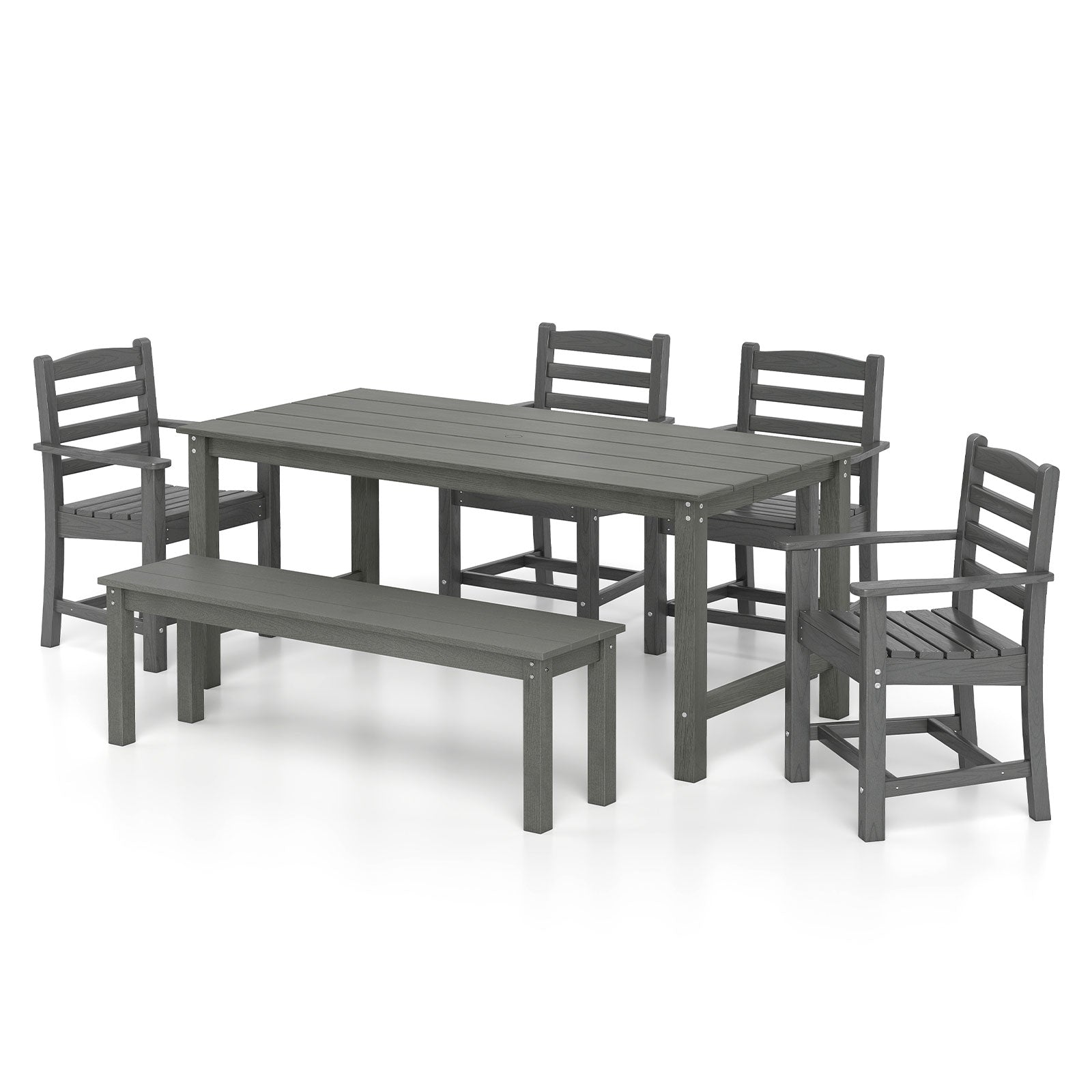 6 Pieces Patio Dining Bench Set Outdoor HDPE Weather Resistant Table and Chairs Set-Grey, Gray Patio Dining Sets at Gallery Canada