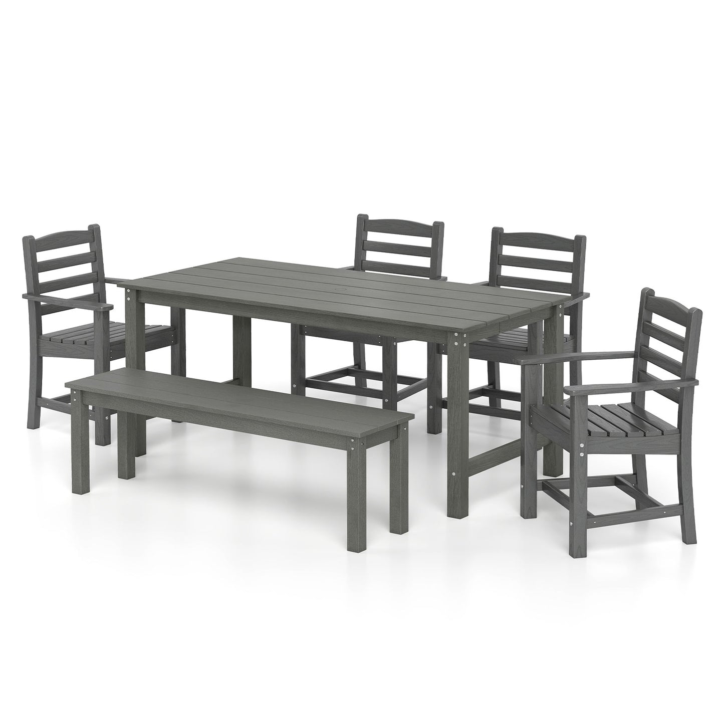 6 Pieces Patio Dining Bench Set Outdoor HDPE Weather Resistant Table and Chairs Set-Grey, Gray Patio Dining Sets at Gallery Canada