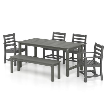 6 Pieces Patio Dining Bench Set Outdoor HDPE Weather Resistant Table and Chairs Set-Grey, Gray Patio Dining Sets at Gallery Canada