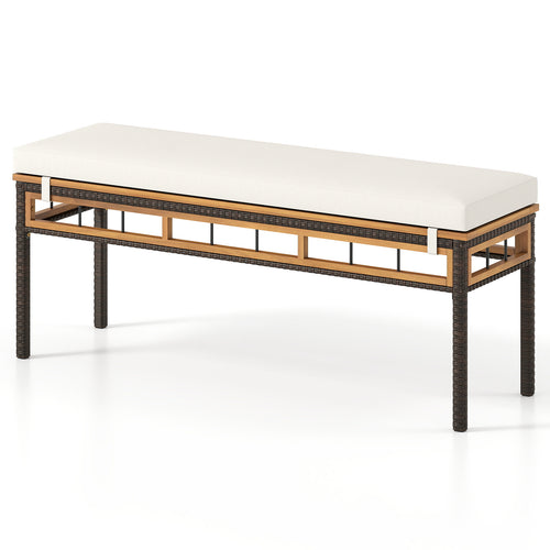 6-Pieces Patio Dining Table Set Rectangular Acacia Wood Table and Backless Bench, White