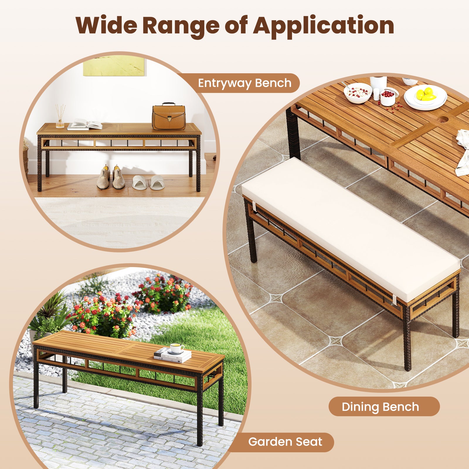 6-Pieces Patio Dining Table Set Rectangular Acacia Wood Table and Backless Bench, White Outdoor Benches at Gallery Canada