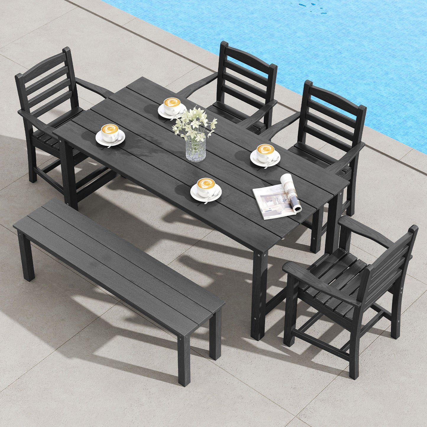 6-Piece Patio Dining Set, HDPE Weather Resistant, Black Patio Dining Sets at Gallery Canada