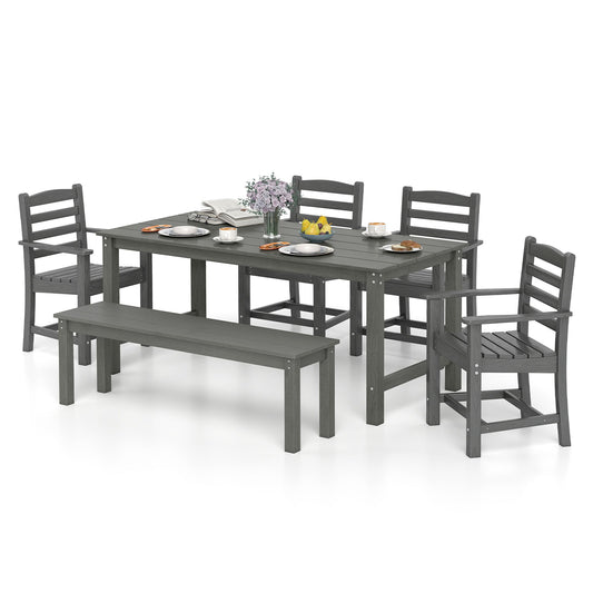 6 Piece Patio Dining Bench Set, HDPE Weather Resistant, Gray Patio Dining Sets Gray at Gallery Canada