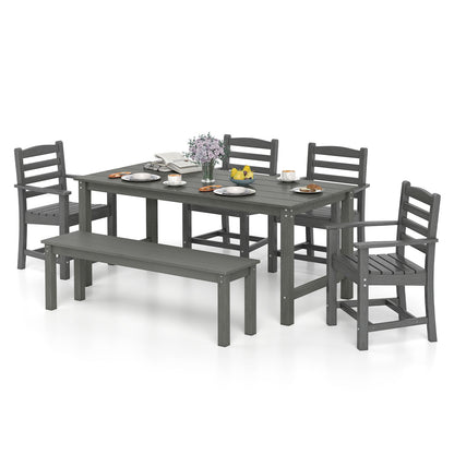 6 Piece Patio Dining Bench Set, HDPE Weather Resistant, Gray Patio Dining Sets Gray at Gallery Canada