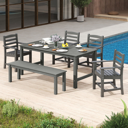 6 Piece Patio Dining Bench Set, HDPE Weather Resistant, Gray Patio Dining Sets Gray at Gallery Canada