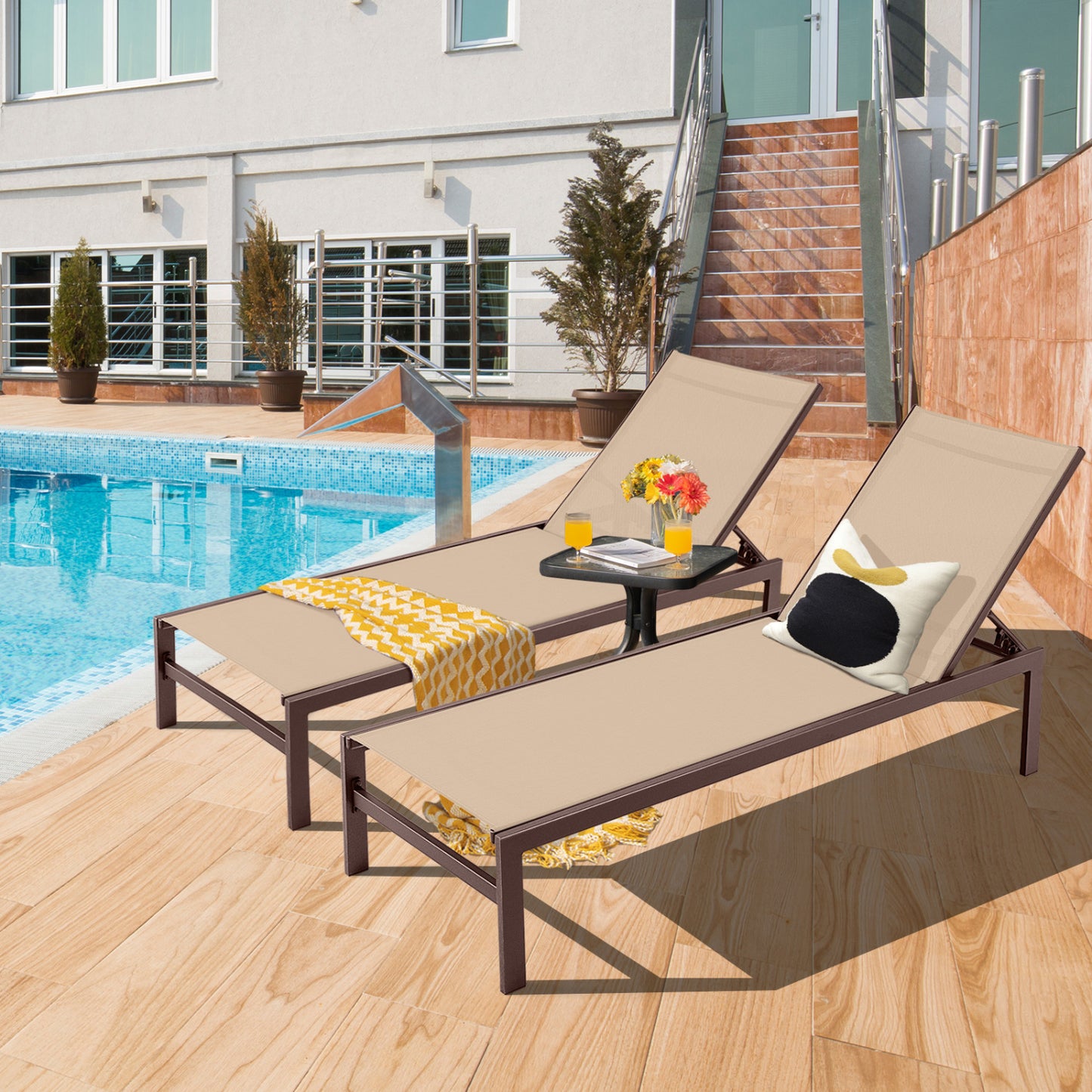 6-Position Chaise Lounge, Rustproof Aluminium Frame, Brown Outdoor Chaise Lounges at Gallery Canada