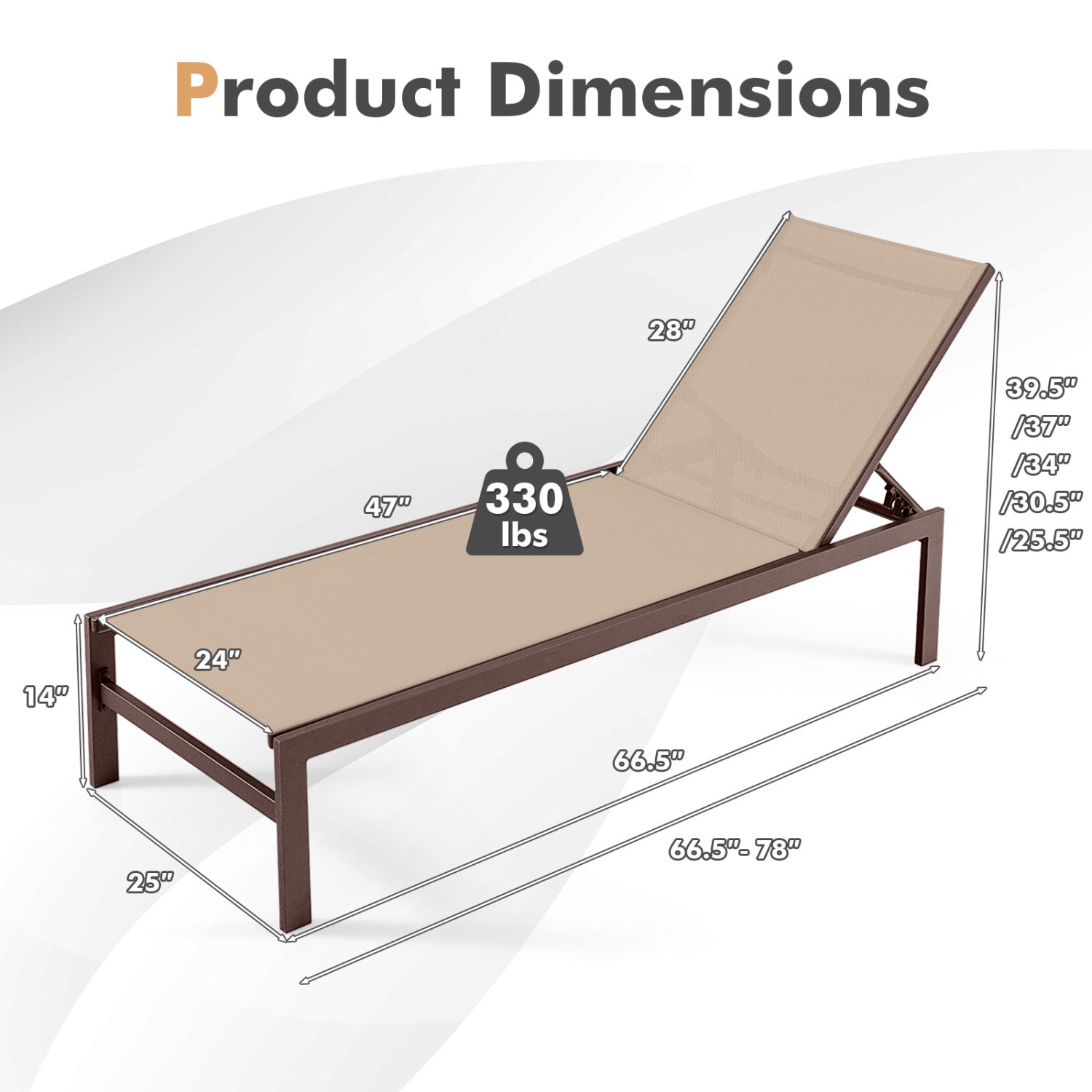 6-Position Chaise Lounge, Rustproof Aluminium Frame, Brown Outdoor Chaise Lounges at Gallery Canada