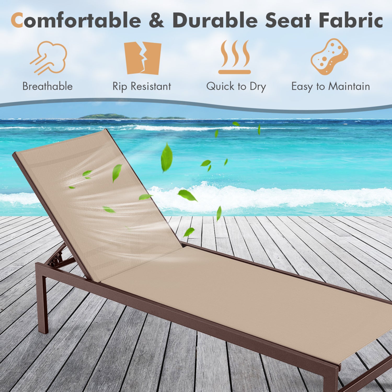 6-Position Chaise Lounge, Rustproof Aluminium Frame, Brown Outdoor Chaise Lounges at Gallery Canada