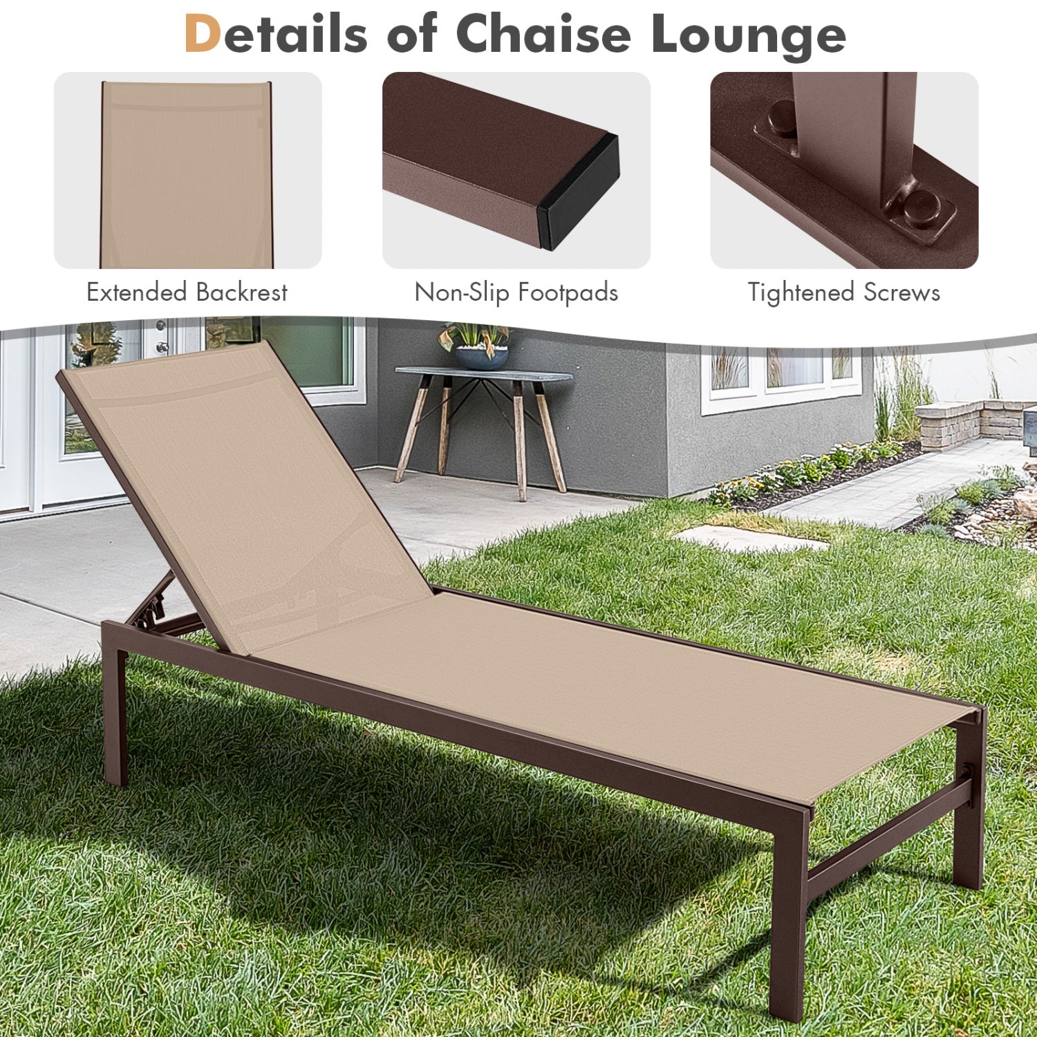 6-Position Chaise Lounge, Rustproof Aluminium Frame, Brown Outdoor Chaise Lounges at Gallery Canada
