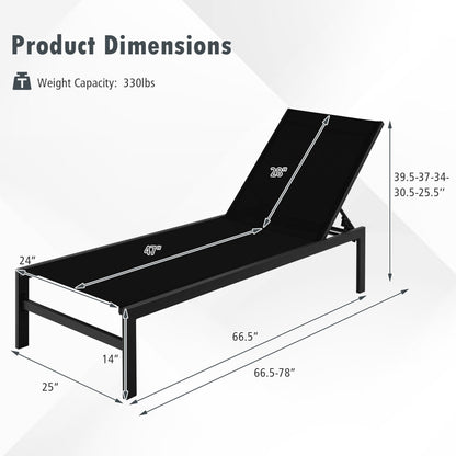 6-Position Chaise Lounge Chair, Rustproof Aluminium Frame, Black