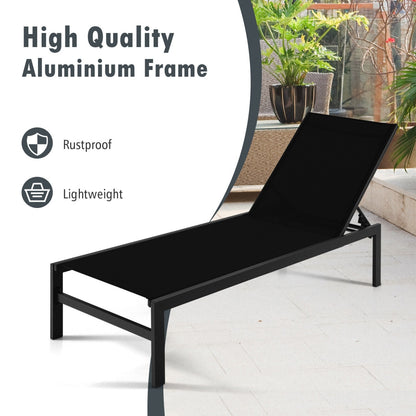 6-Position Chaise Lounge Chair, Rustproof Aluminium Frame, Black