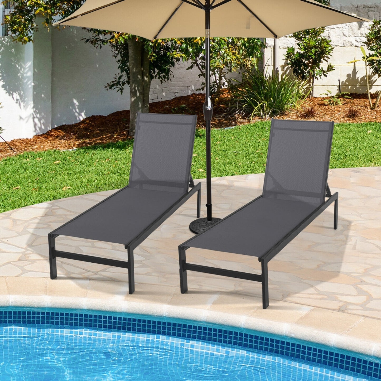 6-Position Chaise Lounge Chair, Rustproof Aluminium Frame, Gray
