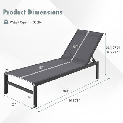 6-Position Chaise Lounge Chair, Rustproof Aluminium Frame, Gray