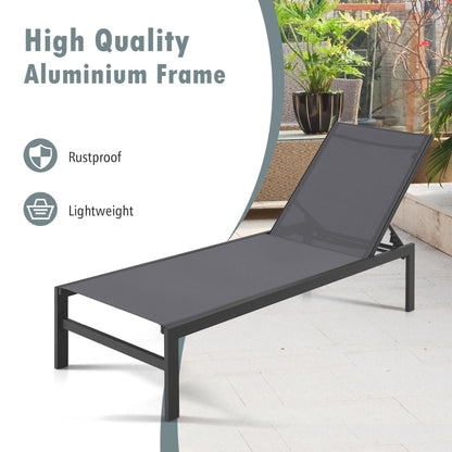6-Position Chaise Lounge Chair, Rustproof Aluminium Frame, Gray