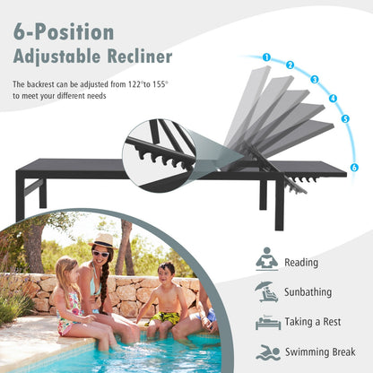 6-Position Chaise Lounge Chair, Rustproof Aluminium Frame, Gray