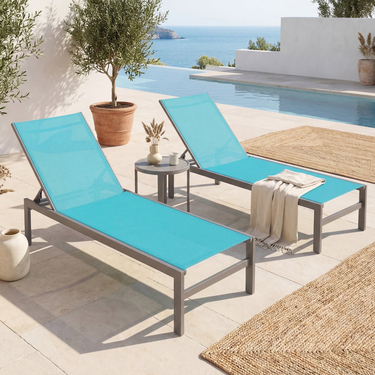 6-Position Chaise Lounge Chair, Rustproof Aluminium Frame, Turquoise Outdoor Chaise Lounges at Gallery Canada