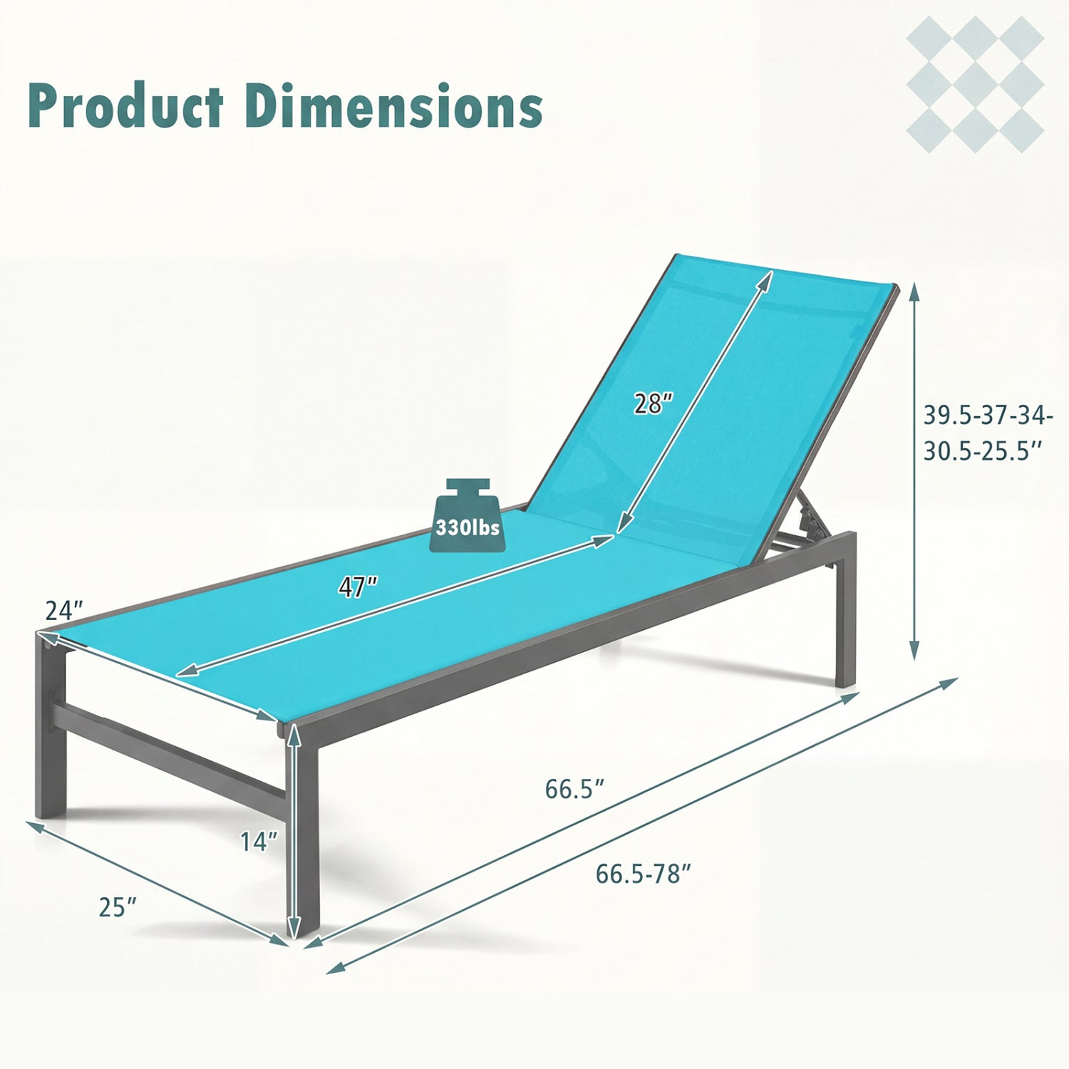 6-Position Chaise Lounge Chair, Rustproof Aluminium Frame, Turquoise Outdoor Chaise Lounges at Gallery Canada