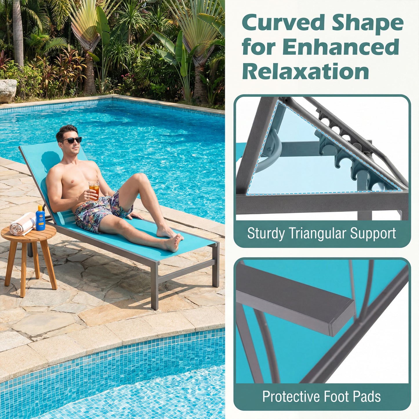 6-Position Chaise Lounge Chair, Rustproof Aluminium Frame, Turquoise Outdoor Chaise Lounges at Gallery Canada