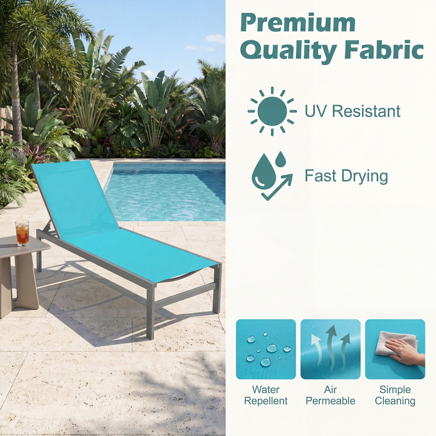 6-Position Chaise Lounge Chair, Rustproof Aluminium Frame, Turquoise Outdoor Chaise Lounges at Gallery Canada