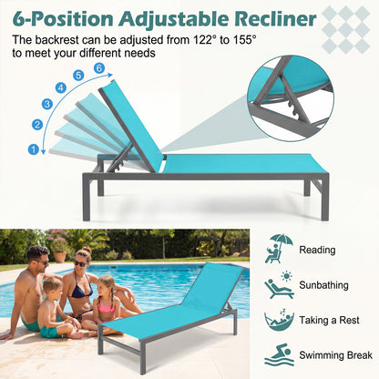 6-Position Chaise Lounge Chair, Rustproof Aluminium Frame, Turquoise Outdoor Chaise Lounges at Gallery Canada