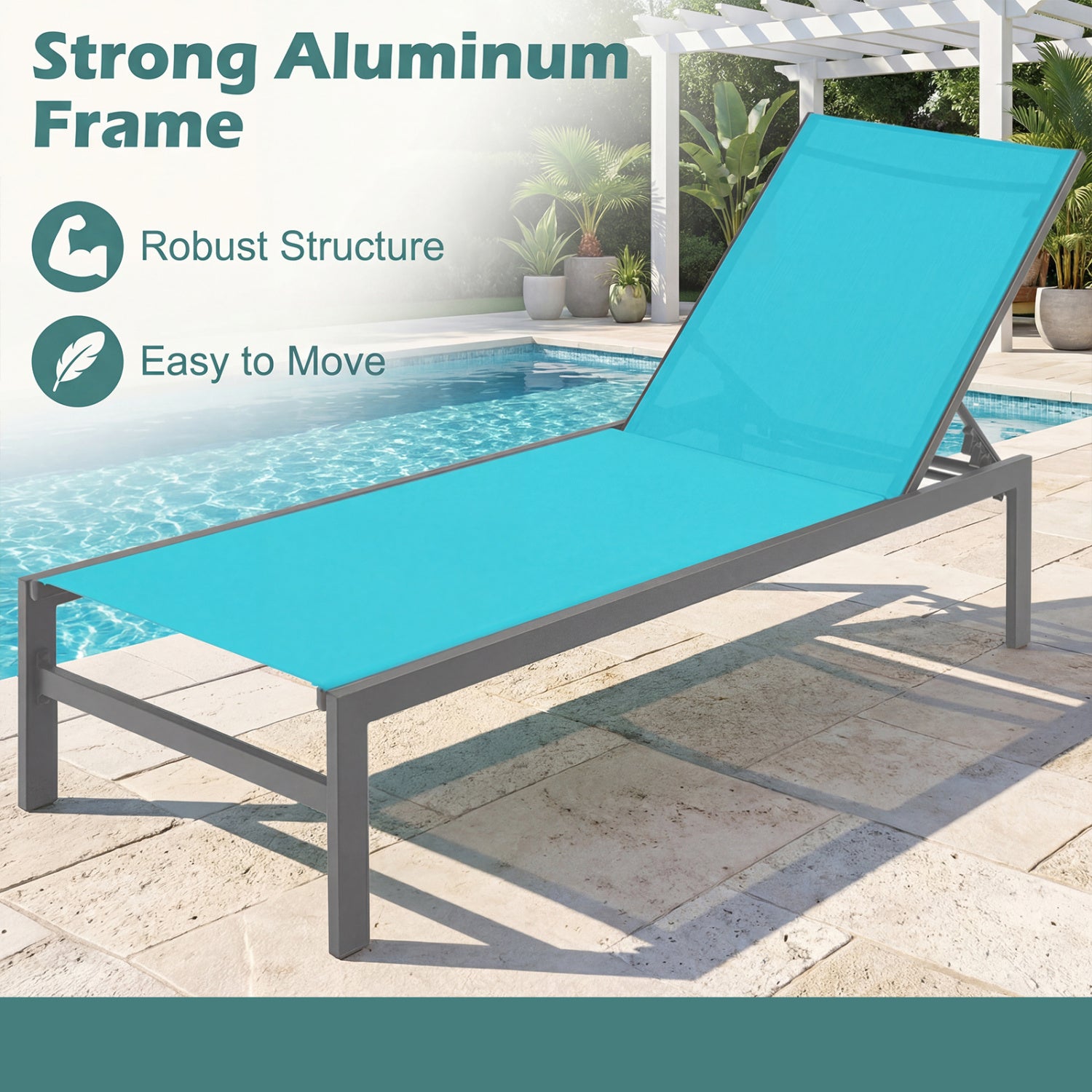 6-Position Chaise Lounge Chair, Rustproof Aluminium Frame, Turquoise Outdoor Chaise Lounges at Gallery Canada