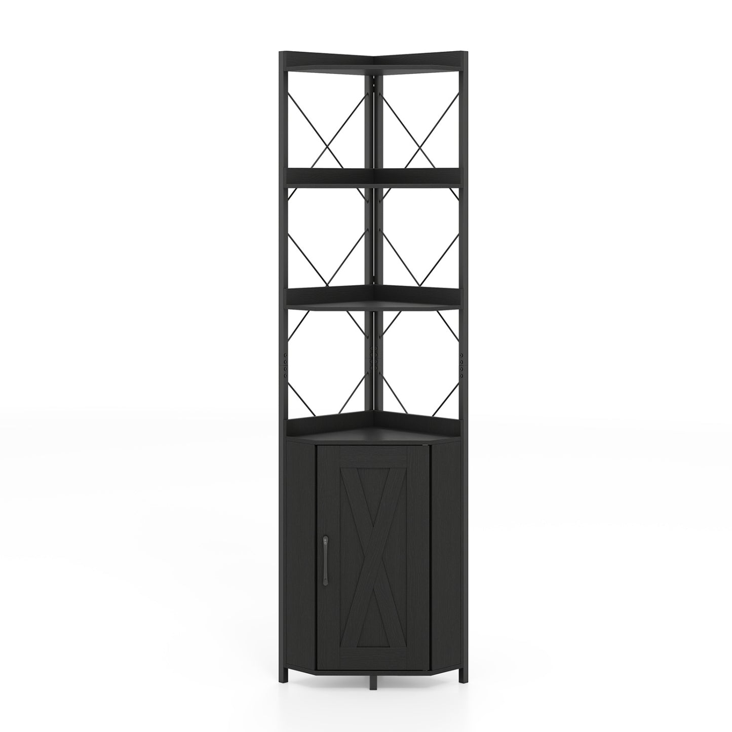 Bibliothèque à 6 étagères de 71 pouces de haut avec armoire, cadre en métal, noir,