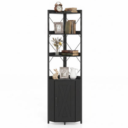 Bibliothèque à 6 étagères de 71 pouces de haut avec armoire, cadre en métal, noir,