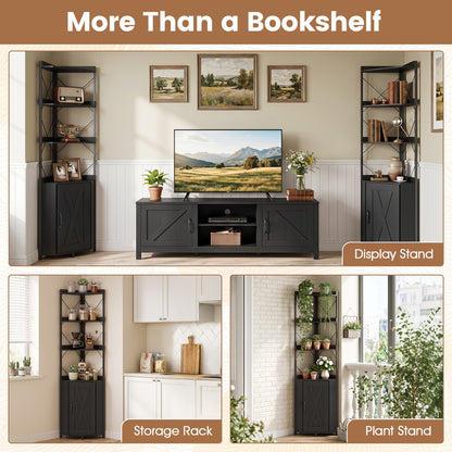 Bibliothèque à 6 étagères de 71 pouces de haut avec armoire, cadre en métal, noir,