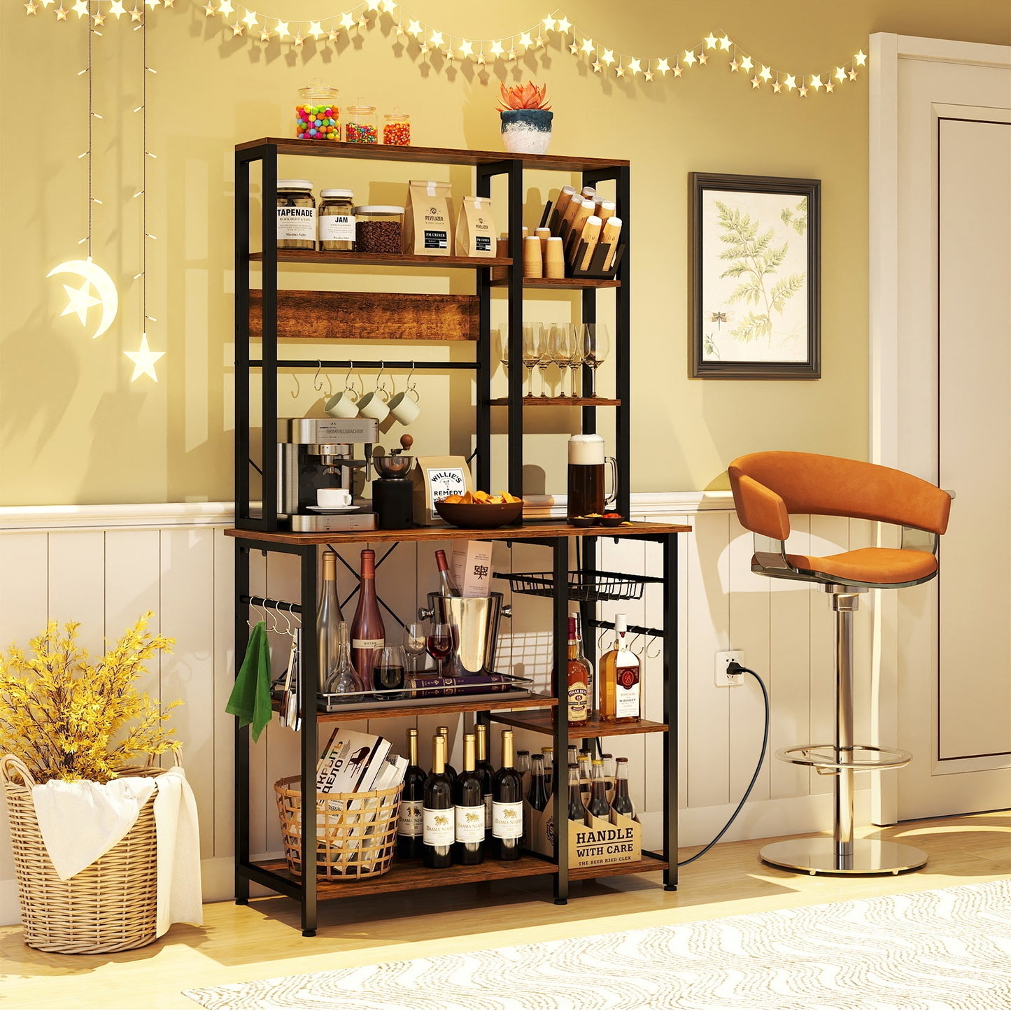 6-Tier Bakers Rack, Wooden Open Shelves, Brown Baker's Racks at Gallery Canada
