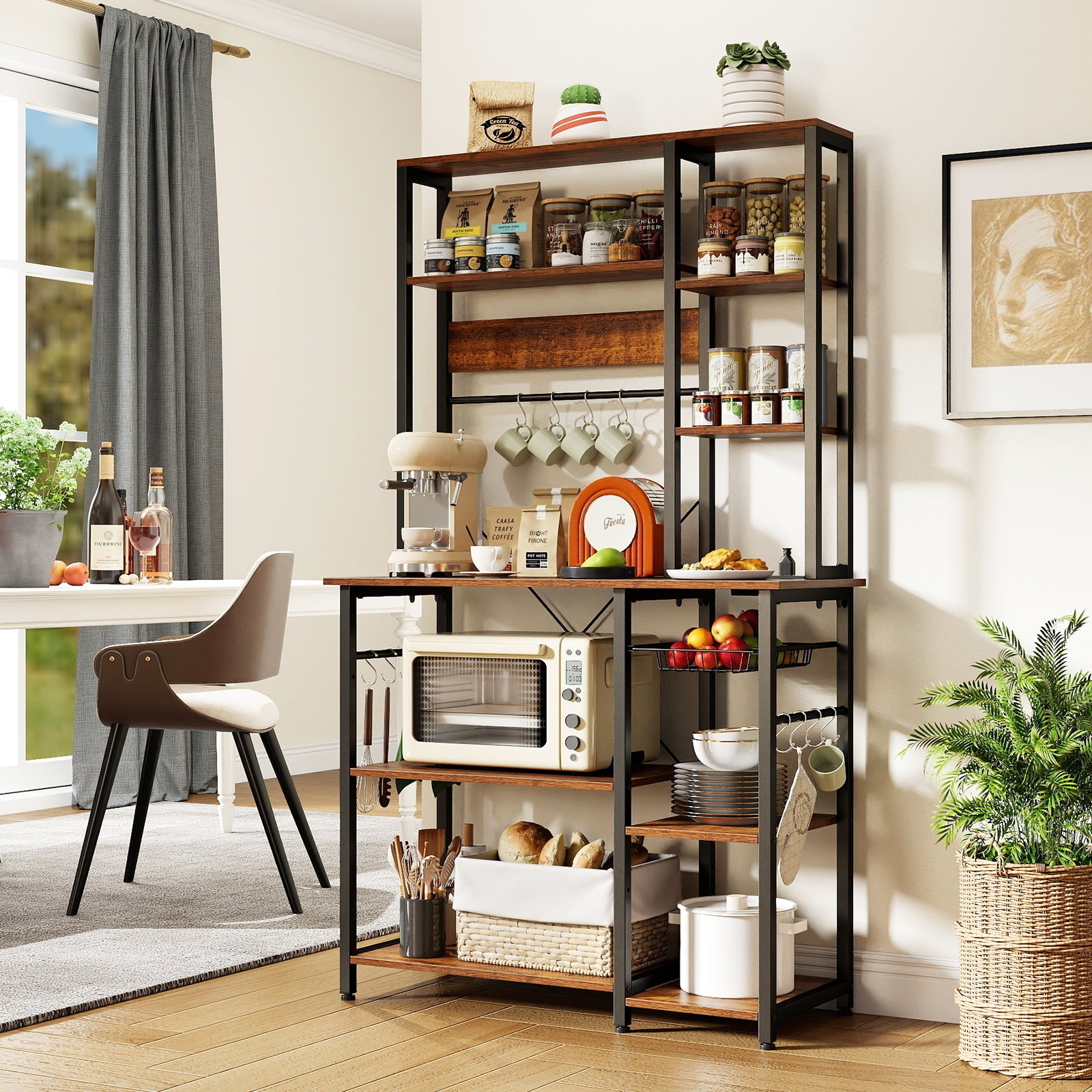 6-Tier Bakers Rack, Wooden Open Shelves, Brown Baker's Racks at Gallery Canada