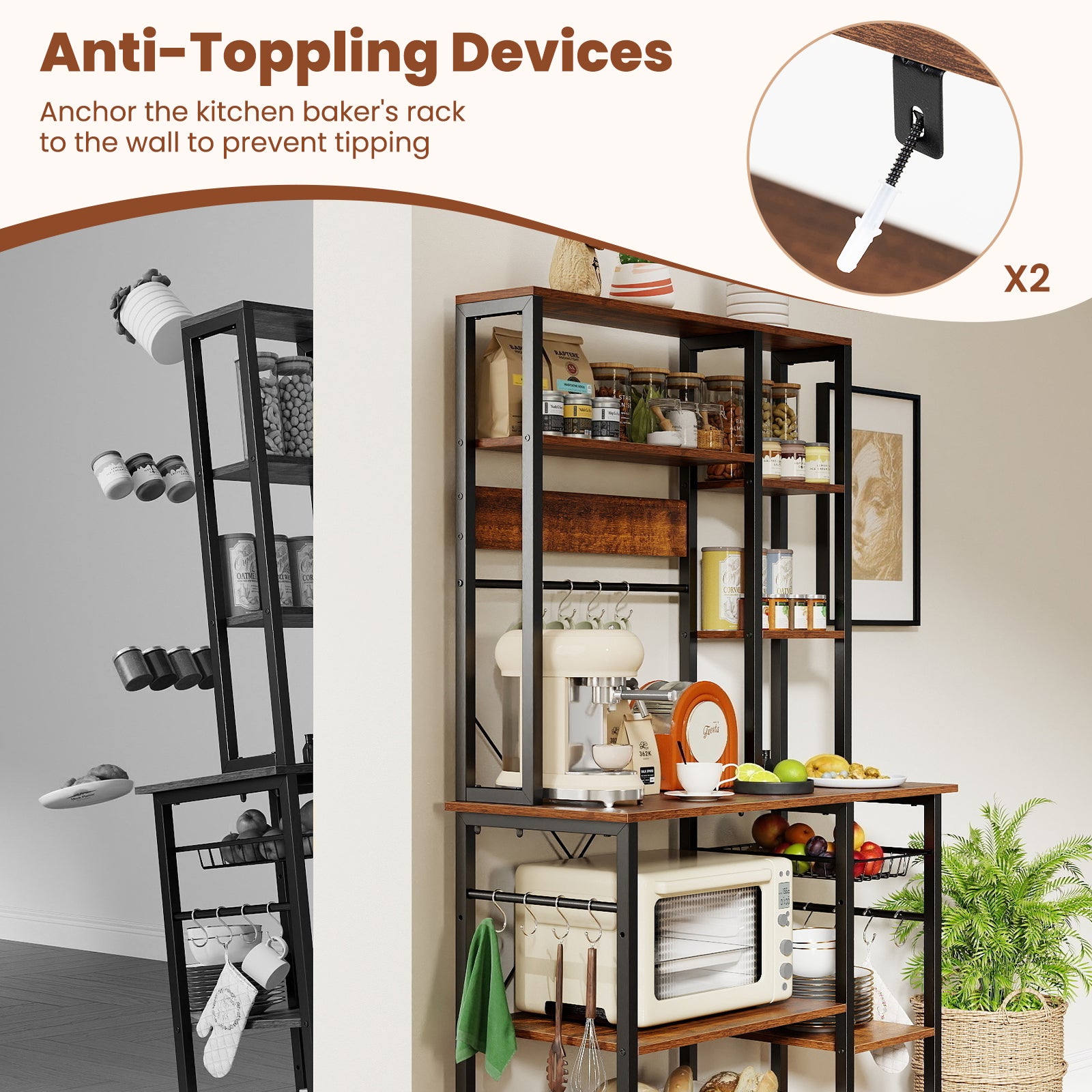6-Tier Bakers Rack, Wooden Open Shelves, Brown Baker's Racks at Gallery Canada
