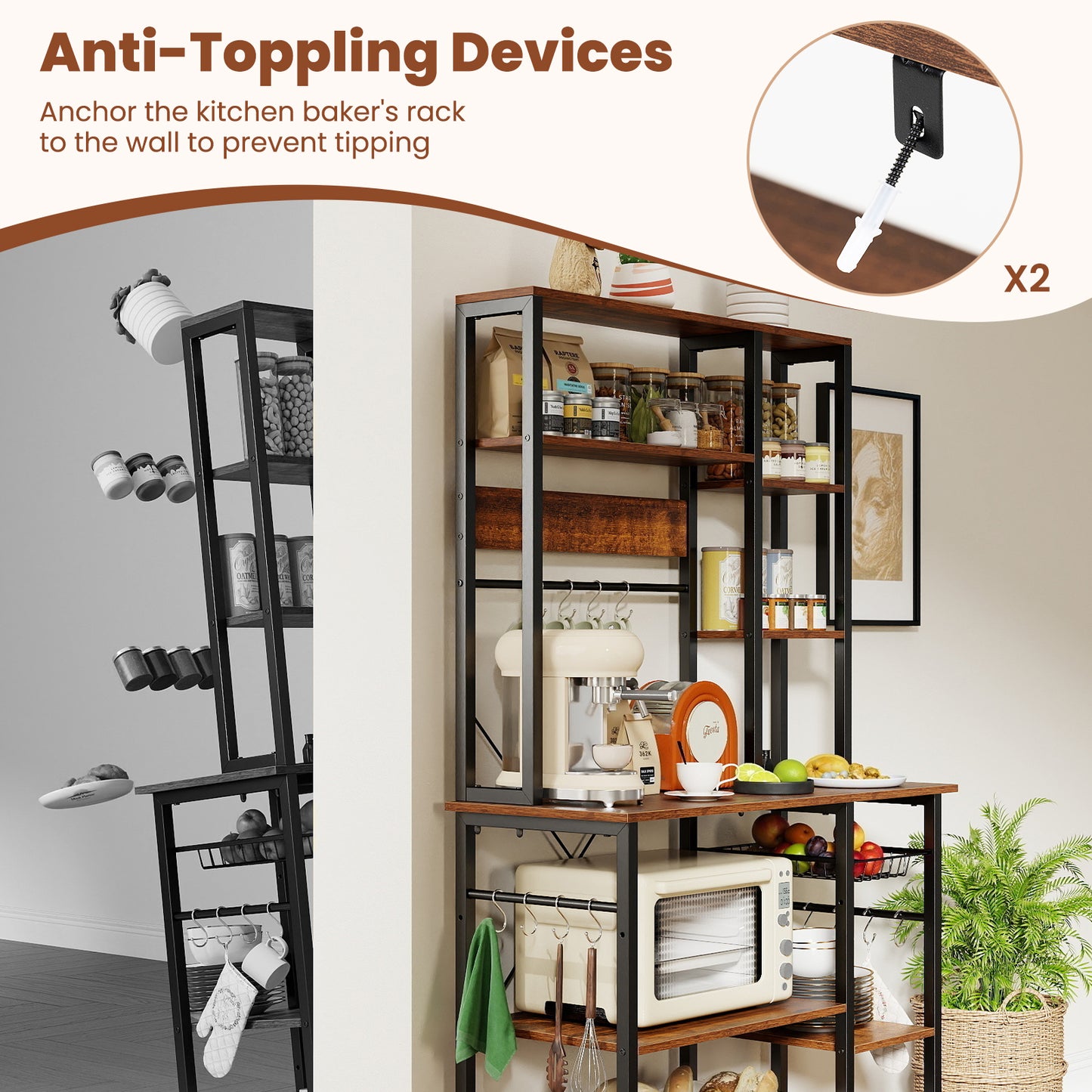 6-Tier Bakers Rack, Wooden Open Shelves, Brown Baker's Racks at Gallery Canada