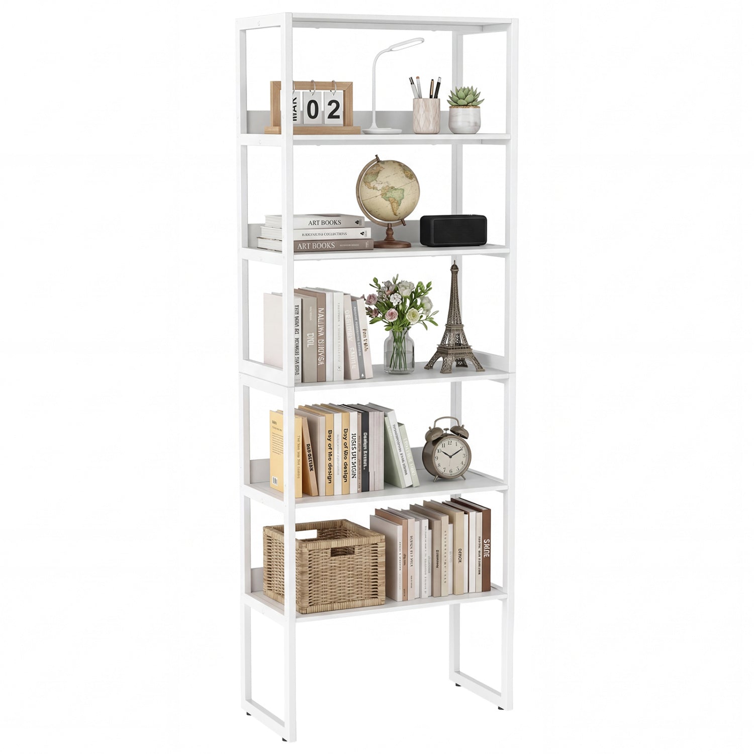 6-Tier Book Shelf with Metal Frame and 4 Anti-Tipping Kits Detachable Shelves, White Bookcases White at Gallery Canada