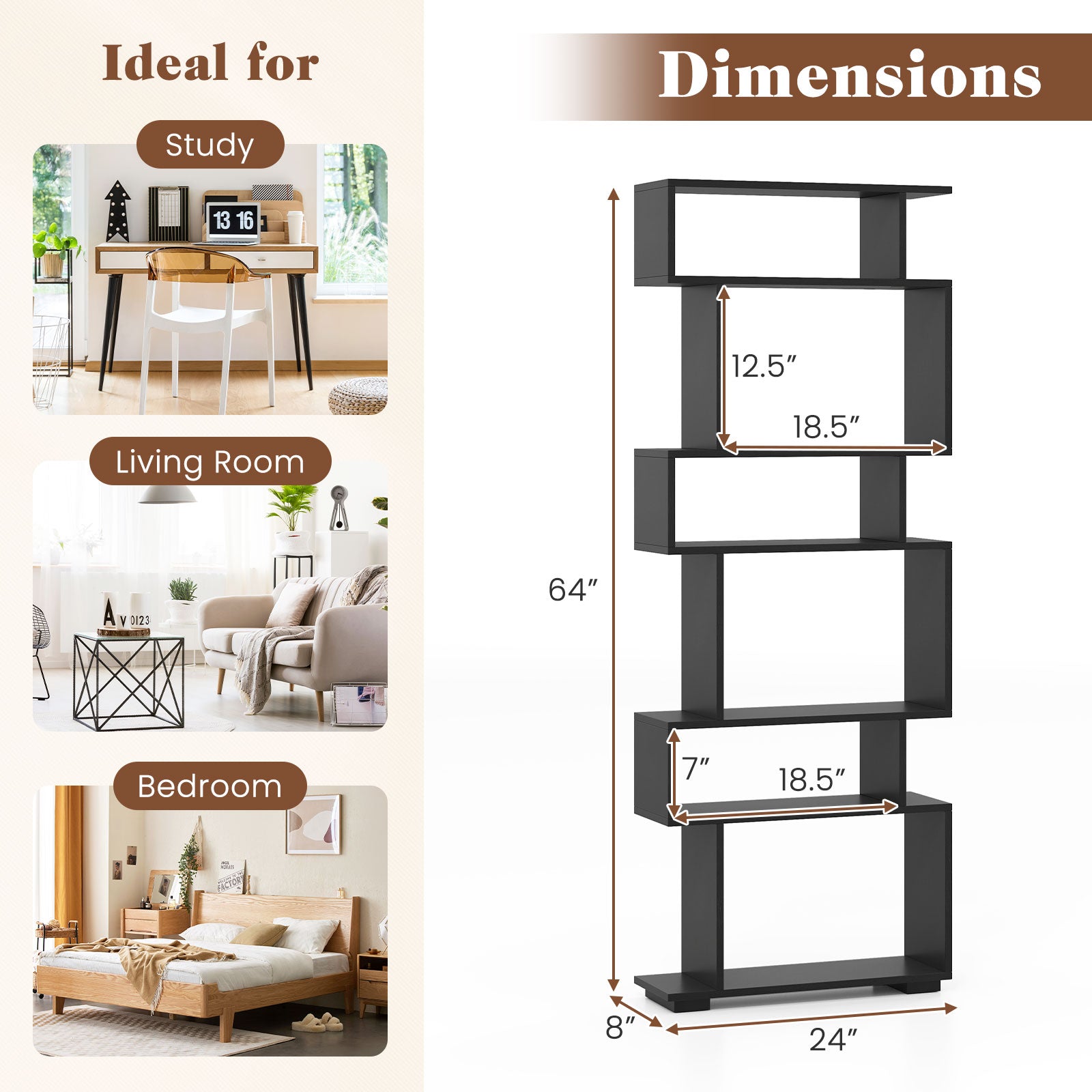 6-Tier Bookcase, Anti-Tipping Kit, Black Bookcases at Gallery Canada