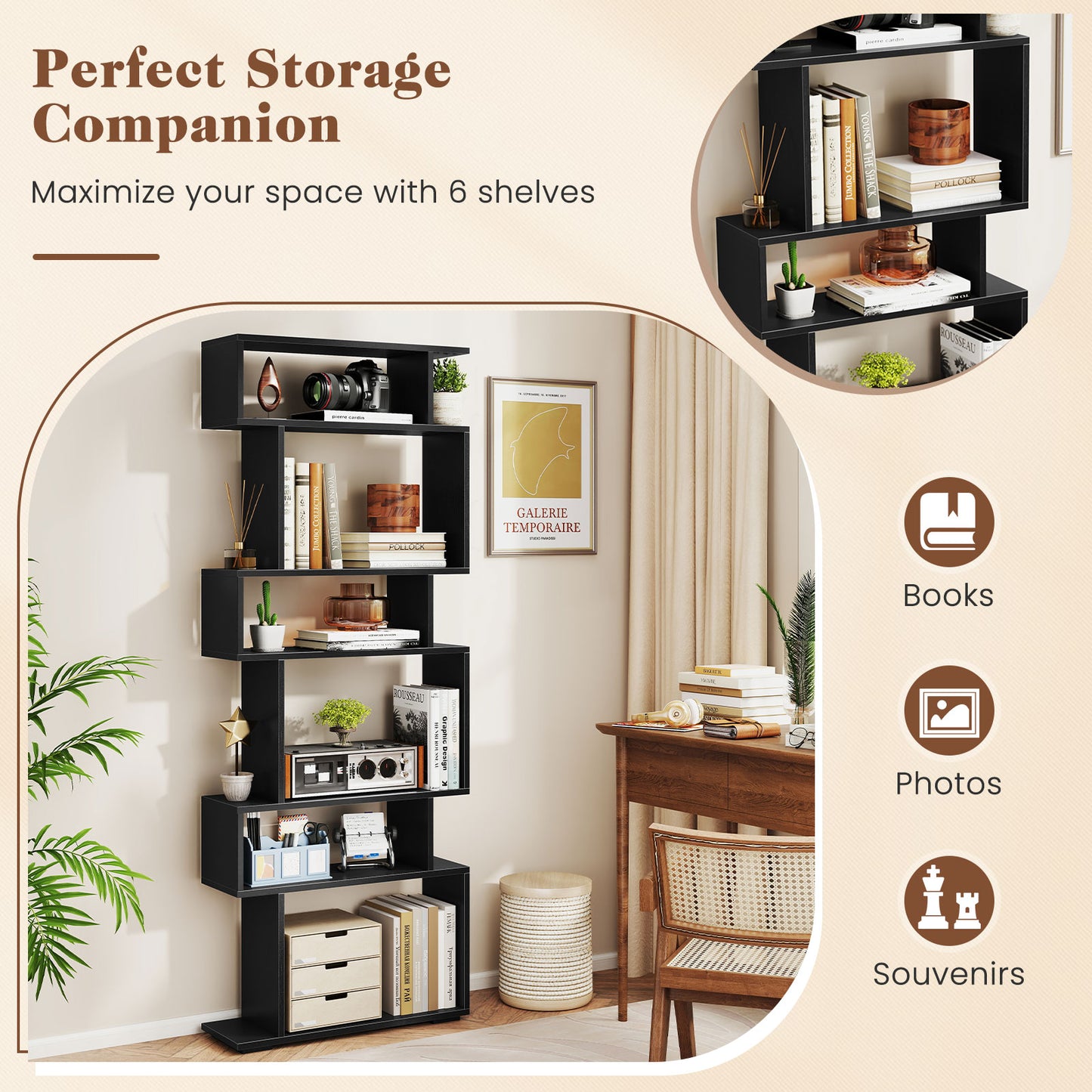 6-Tier Bookcase, Anti-Tipping Kit, Black Bookcases at Gallery Canada